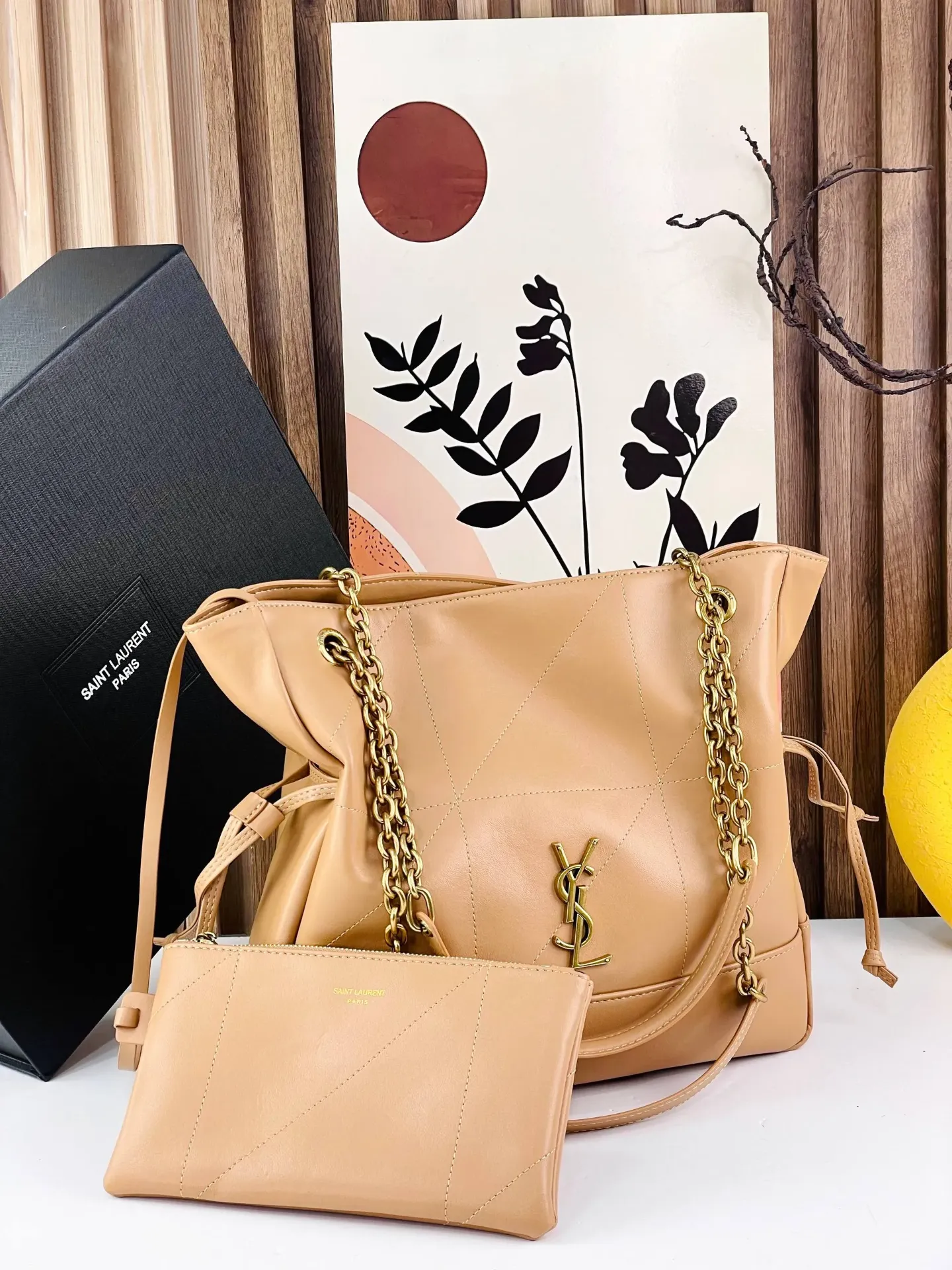 YSL Noir Élégance Quilted Chain Tote Bag