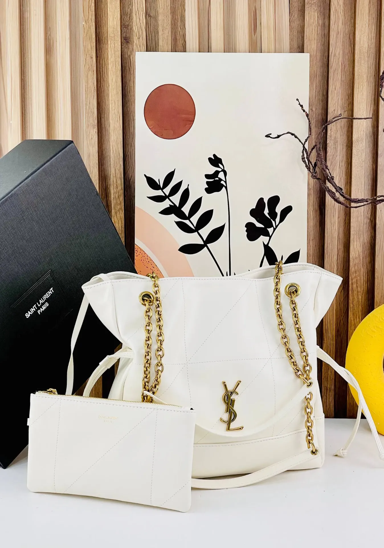 YSL Noir Élégance Quilted Chain Tote Bag