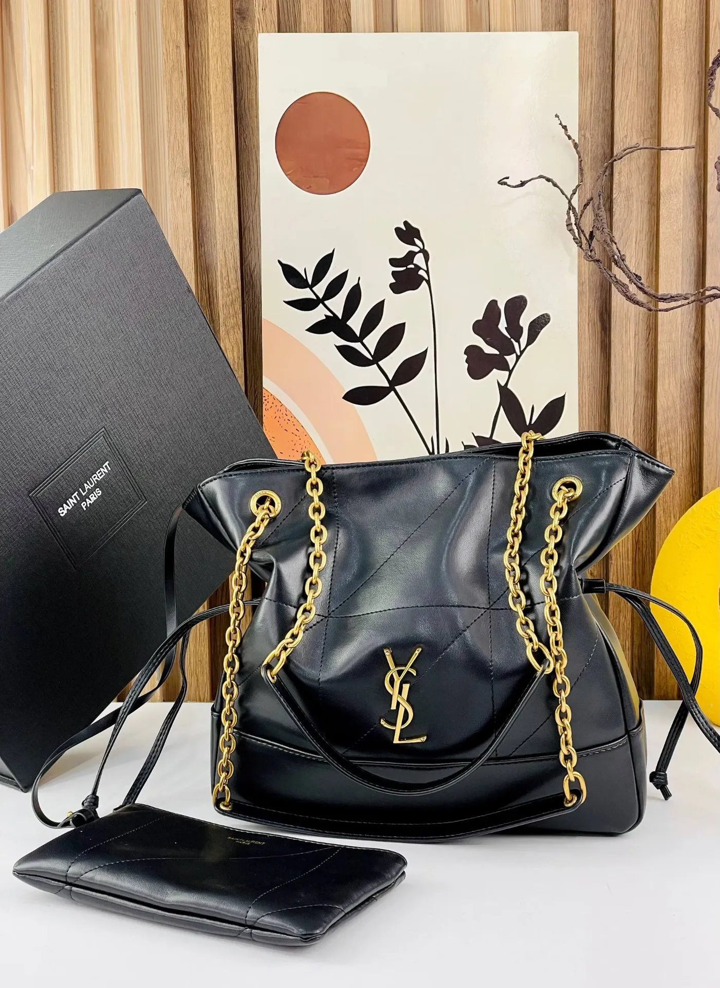 YSL Noir Élégance Quilted Chain Tote Bag